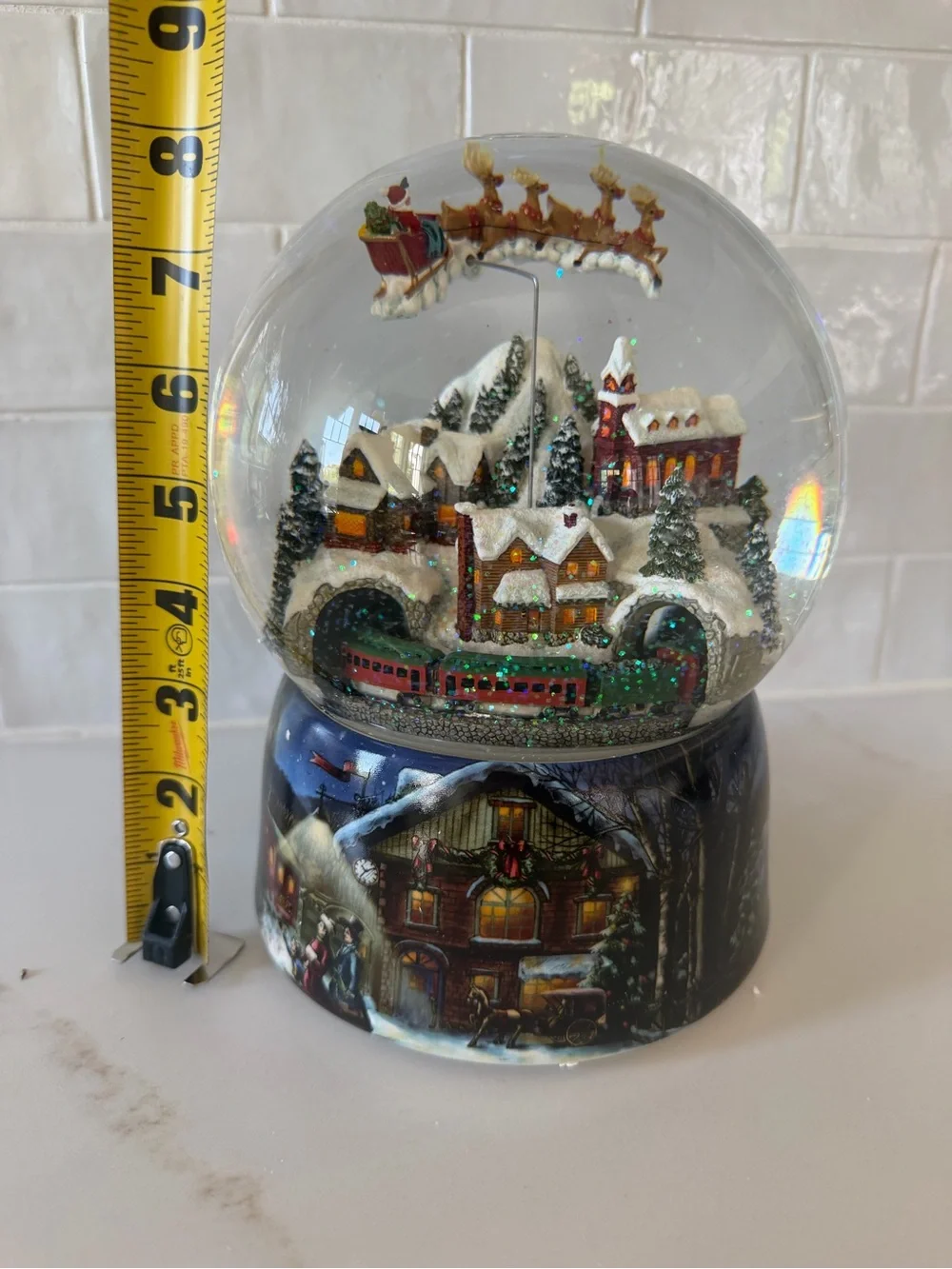 Festive Snow Globe Holiday Village with Train - White & Red